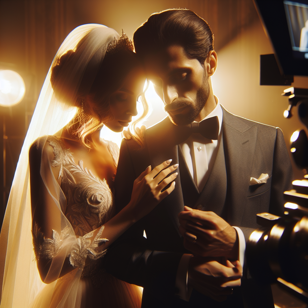 A couple on their wedding day smiling at each other